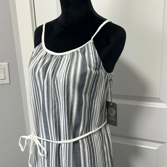 NWT VINCE CAMUTO Dobby Stripe Midi Ruffle Hem Sundress sz Small New Ivory - Picture 8 of 9